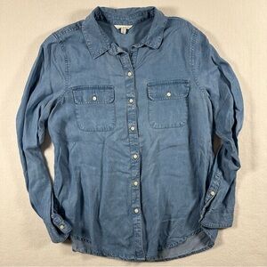 Lucky Brand Denim Button Down Shirt Blue Pockets Size M